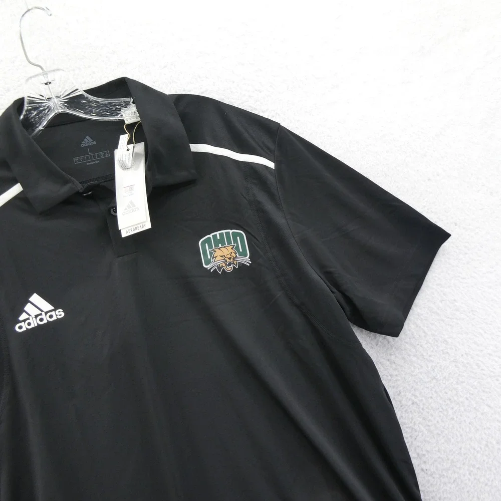 Adidas Shirt Mens Large‎ Ohio Bobcats NCAA Polo Black Aeroready Short Sleeve